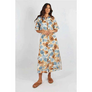 Girl and the Sun Franca Midi Dress Linen Blend XL NWTs